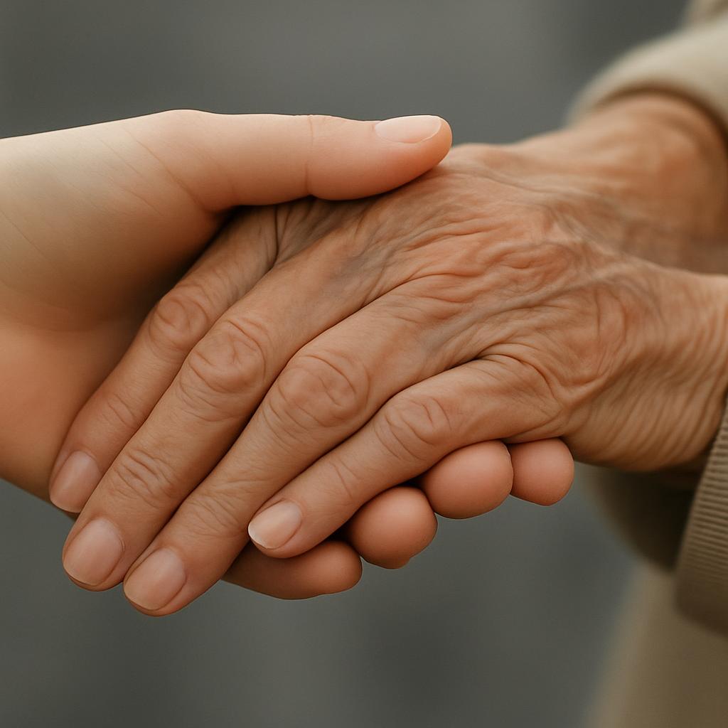 Hands with one held by another